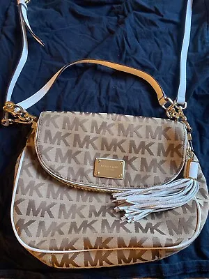 Michael Kors Signature Weston Fold Over Canvas Shoulder Bag Leather Tassle • $149.99