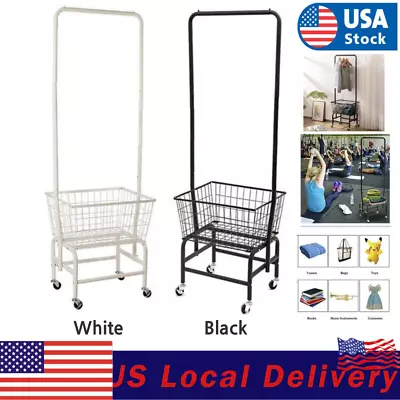 Rolling Heavy Duty Laundry Basket Wheel Cart With Wire Storage Rack Hanger Rack • $63.99