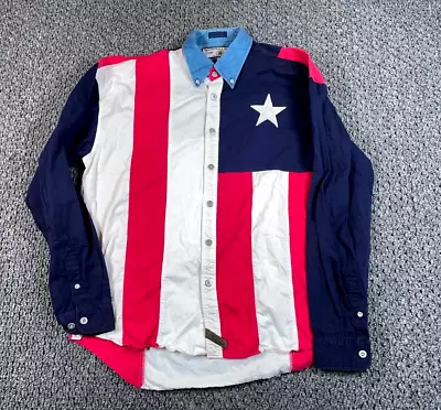 VTG American Flag Western Shirt Adult XL Red White Blue Embroidered Cowboy • $25