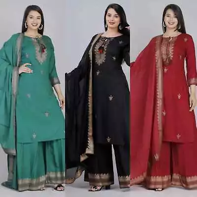 Indian Pakistani Salwar Kameez Set Tunic Kurti Palazzo Dupatta Women Kurta Dress • $61.73