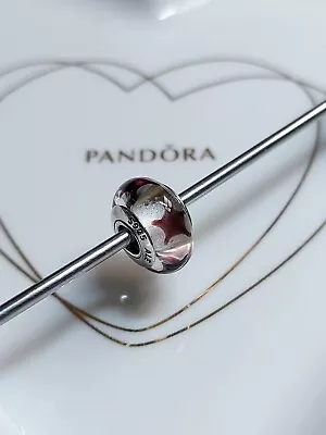 Genuine Pandora Silver ⭐️ Clear & Purple Stars Murano Glass Bead Charm 925 ALE • £10