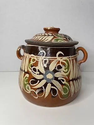 Vintage Tlaquepague Mexican Pottery Lidded Bean Pot • $33