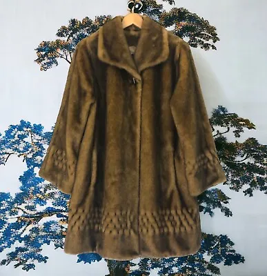 Vintage 90s Does 1950S Retro Faux Fur Mink Swing Coat Size M NWT Deadstock $240 • $150