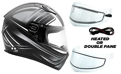 Adult Snowmobile Helmet Gray Full Face Double Pane Shield Or Heated DOT 3x 4x • $105