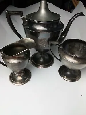 Antique  S  Monogram  Pairpoint Quadruple Plated Tea Set Cream Sugar Pot Patina • $38.79