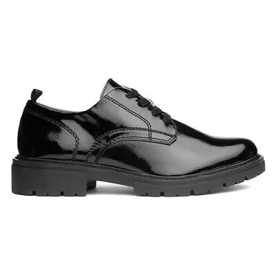 Jana Softline Womens Shoes Black Patent Lace Up Chunky Cleated Shoezone SIZE • £39.99