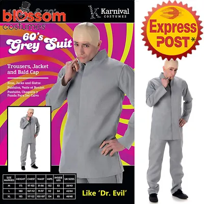 CA246 60s Grey Suit Austin Power Dr Evil Shag Groovy Mens Fancy Dress Up Costume • $49.50