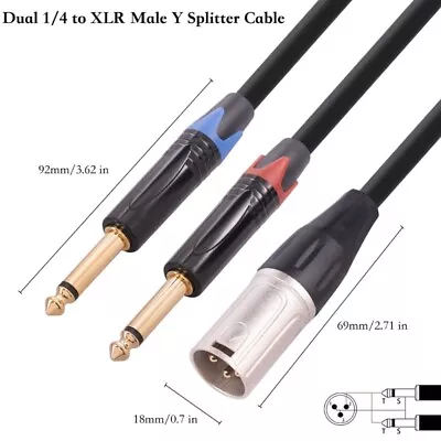 Two 1/4 Inch To XLR Male Y Splitter Cable 3Pin Male XLR To 6.35mm TS Mono • $19.84