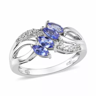 Tanzanite Cluster Ring In Platinum Over Sterling Silver (Size 5.0) 1.20 Ctw • £95.55