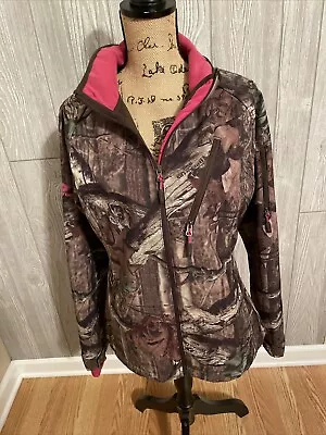 Mossy Oak Women's Jacket Brown Break Up Infinity Hunting Softshell Full Zip Sz L • $12.99