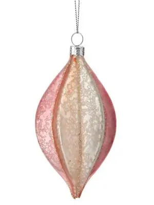 4.5  Pink White Stripe Mercury Glass Finial Christmas Ornament • $9.99