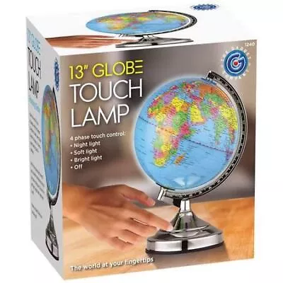 Illuminated World Globe 4-Way Touch Control Light-Up Table Lamp Chrome Xmas • £17.98