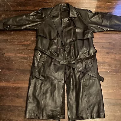 Vintage Leather TRENCH COAT Jacket Regular Belt Brown Made In India • $50