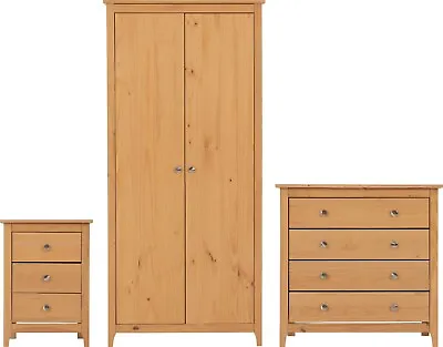 Oslo Trio Set Wardrobe Chest Of Drawers Bedside  Antique Pine • £367.49