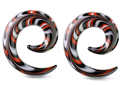 Pair Of Red Black Glass Ear Plugs Tapers Spirals Horseshoes Tapers Gauges • $17.49