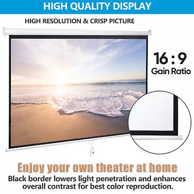 100  Diagonal 16:9 Pull Down Projection Projector Screen Home Theater Movie • $35.59