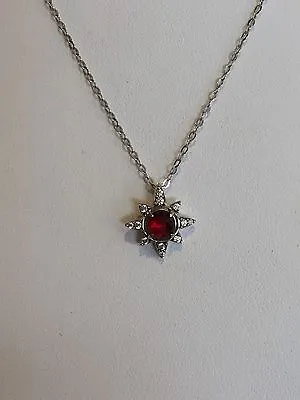 Nadri Holiday Star Pendant Necklace Red/Sterling Silver 925 Stamped • $18