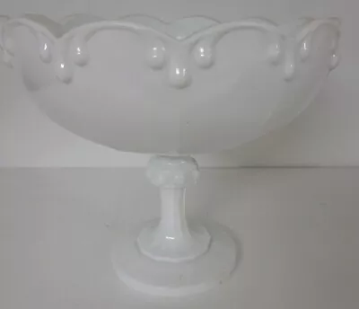 Vtg Indiana White Milk Glass Footed Fruit Pedestal Bowl With Garland 3 Tear Drop • $15