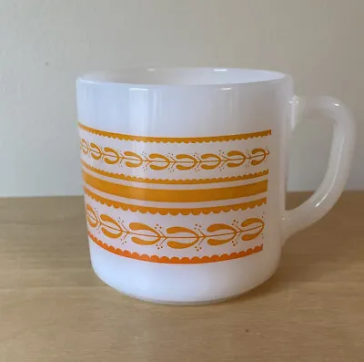 Federal  White Coffee Mug With Handle And Orange Abstract Design. Vintage. • $12