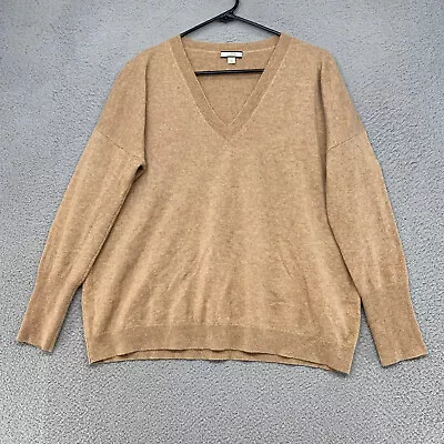 J. Crew Sweater Womens Small 100% Cashmere Boyfriend V-Neck Slouchy Neutral • $38.95