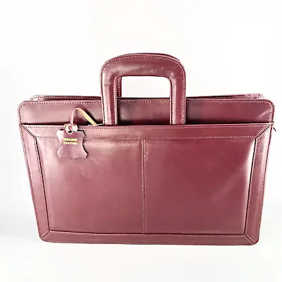 Briefcase Twin Handle Conference Folder  A4 Tablet Laptop Genuine Leather Italy • £21.95