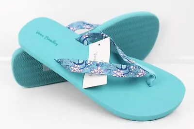 Vera Bradley Women's Webbing Strap Flip Flop Sandals Peacock Garden 29359 • $25.49