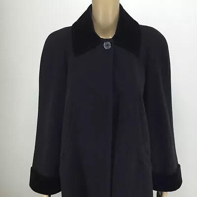Vintage Women Sz 6 Petite Wool Long Coat Jo-D Petite Black Velvet Collar & Cuffs • $59.95