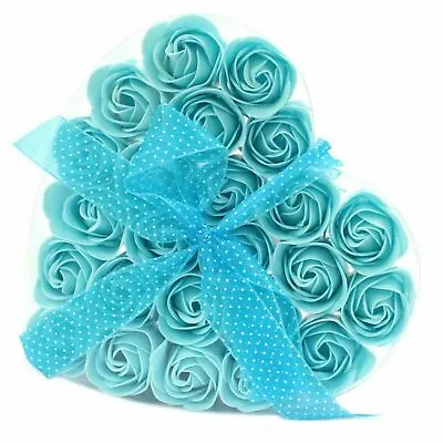 Set Of 24 Blue Roses Soap Flower Heart Box Gifts For All Occasions Home Decor UK • £10.99