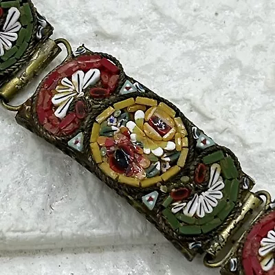 Vtg Venetian Millefiori Micro Mosaic 4 Link Bracelet Italy ~ No Clasp • $48