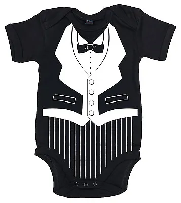 Funny Baby Bodysuit  Tuxedo  Tux Dinner Jacket Wedding Babygrow Clothing • £10.95