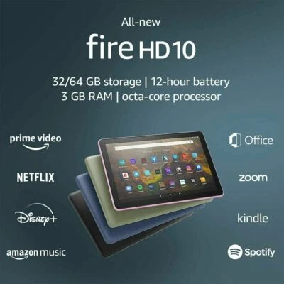 $217.55 • Buy 2021 AMAZON FIRE HD10 WiFi TABLET 10.1  32Gb/64Gb 1080p 11th Gen LATEST MODEL