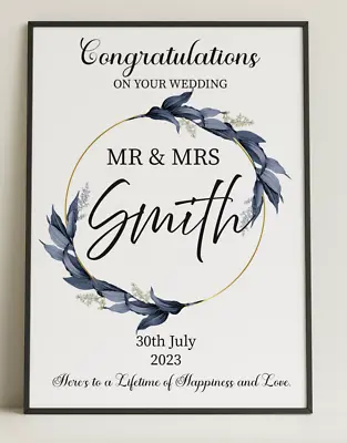 Personalised Mr And Mrs FRAMED Wedding Gifts For Couple Wedding Day Gift SP13 • £7.99