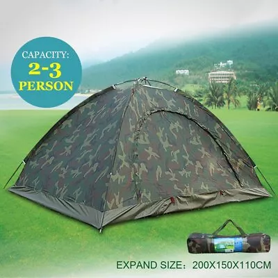 2-3 Person Folding Tent Camouflage Outdoor Camping Waterproof Camouflage Hiking • £19.96