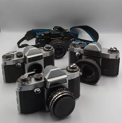 4 X Working Praktica SLR Cameras Inc. B100 Nova 1B Meyer-Optik Domiplan Lenses • £11.50