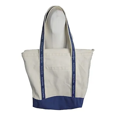 Morgan Stanley White Blue Canvas Scarborough & Tweed Tote Bag 18 In • $67.50