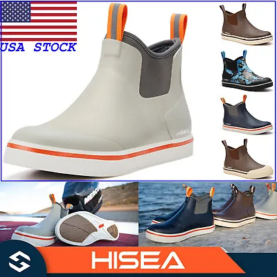 HISEA Men's Deck Boots Chelsea Waterproof Rubber Rain & Snow Working Ankle Boots • $50.99
