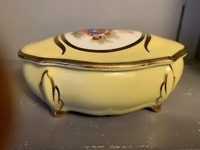 Meissner Limoges Trinket Pot Porcelain Lidded Pale Yellow • £15