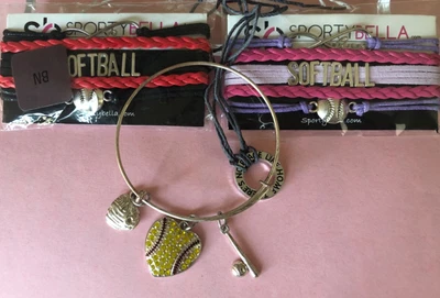 $12.95 • Buy Softball Bracelets LOT Of Jewelry Bangle, Charms, Bat Glove Heart NEW