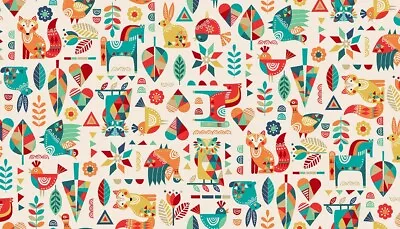 Makower FOLK ART Animals 100% Cotton Fabric. Half Metres Sewing Patchworkcraft • £5.40