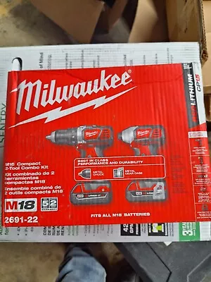 Milwaukee 2691-22 M18 Li-Ion Cordless 2-Tool Driver/Impact Driver Combo Kit • $170