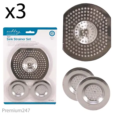 3 X LARGE Stainless Strainer Sink Bath Plug Hole Basin Hair Trap Drainer Cover • £2.89