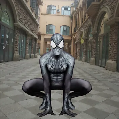 Grey Armor Spider-Man Jumpsuit Spiderman 3D Bodysuit Costume Cosplay Halloween • $25.59