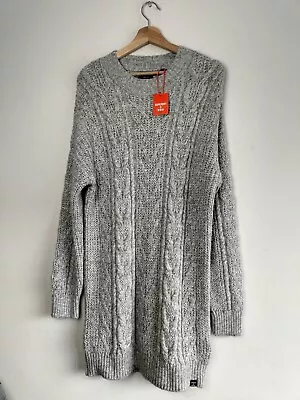 Superdry Chunky Cable Knit Grey Cotton Blend Jumper Dress - Women's Medium UK 12 • £34.95