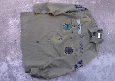 Old US Air Force Vietnam War To 1980s Era Fatigue Shirt With Insignia Patches  • $20