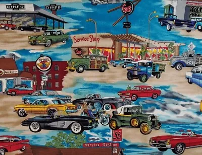 Hoffman International Fabrics 1950's Retro Vintage Classic Cars Fabric 46  X 46  • $11.95