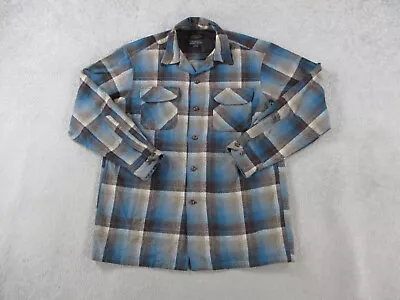 VINTAGE Pendleton Shirt Mens Medium Blue Brown Plaid Original Board Wool Flannel • $89.99