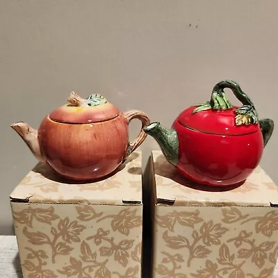 Vintage Russ Miniature Teapot Lot Of 2 Apple & Tomato Garden Festival • $14.99