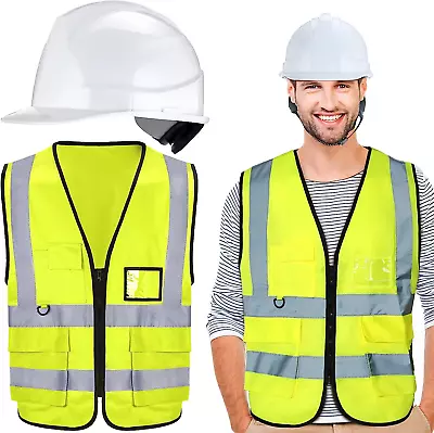 Construction Hard Hat And Reflective Safety Vest Set Construction Worker Costume • $36.86