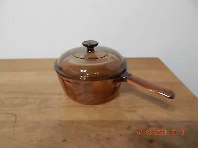 Corning Ware Corelle Visions 2.5 Liter  Sauce Pan Amber Glass Pot  W/ Lid • $24.99