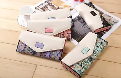 Fashion Women Leather Envelope Clutch Wallet Long Card Holder Purse Bag Handbag • $7.95